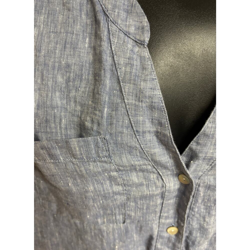 J.Jill Love Linen Shirt Dress Womens Medium Blue 100% Linen Button Front Midi - Picture 4 of 10